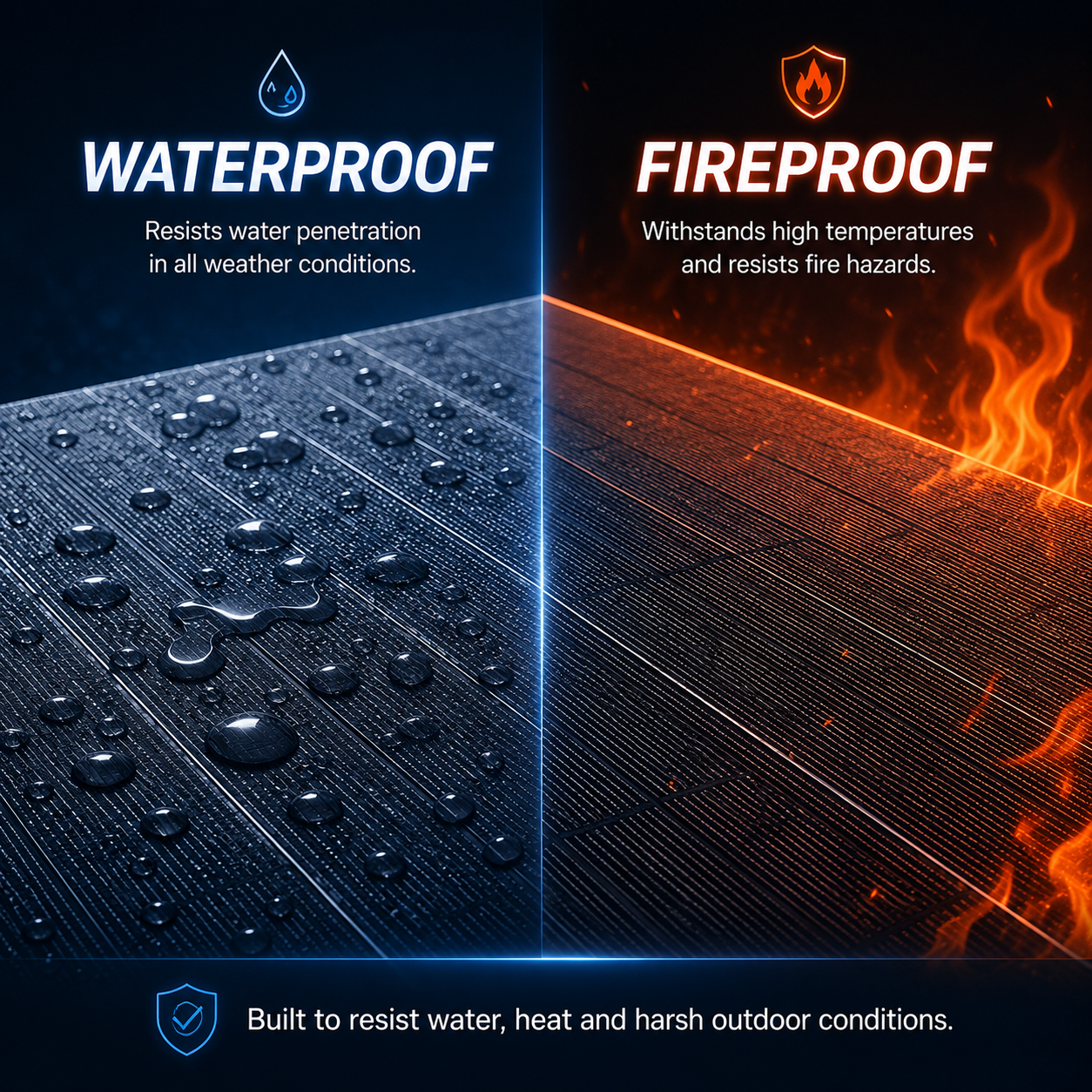 Waterproof and fireproof flexible solar panel surface